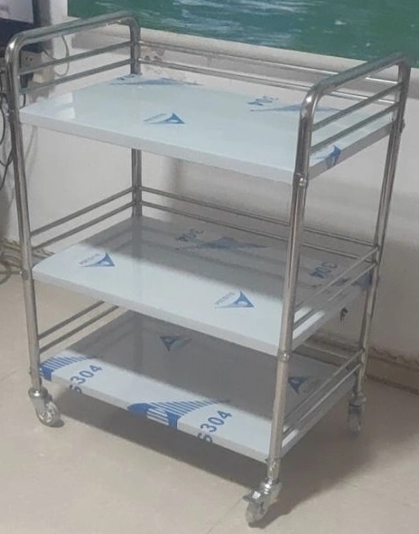 Medical Treatment Trolley with Three Shelves Dressing Trolley Medical Trolley