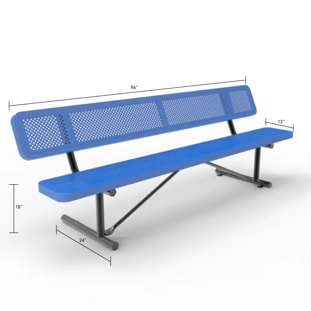 OEM 96" High Quality Expanded Metal Bench Blue Square / Factory Metal Steel Thermoplastic Benches