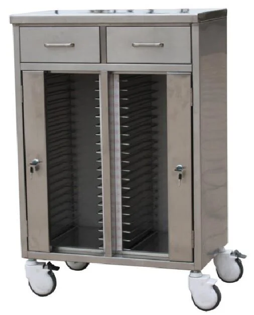 Stainless Steel Central Lock File Record 50 Shelves Medical Cart Trolley