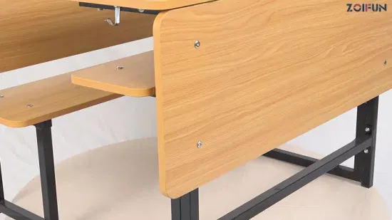 Table et chaise doubles en bois et métal pour salle de classe connectée, bureau et banc d'école